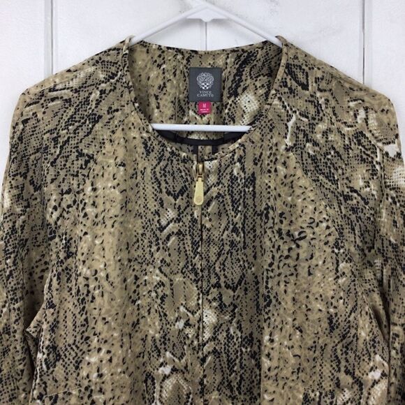 Vince Camuto Tan Black Snakeskin Zip Bomber - M - Picture 4 of 10